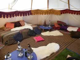 Tipi interior with decor